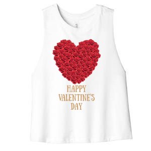 Happy Valentines Day Flowers Rose Heart Cool Gift Women's Racerback Cropped Tank