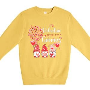 Happy Valentines Day Gnomes With Heart Sunflower Valentine Premium Crewneck Sweatshirt