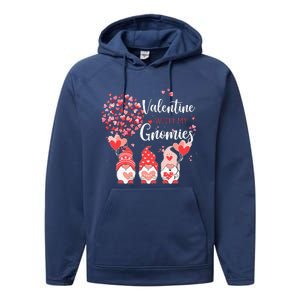 Happy Valentines Day Gnomes With Heart Sunflower Valentine Performance Fleece Hoodie