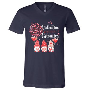 Happy Valentines Day Gnomes With Heart Sunflower Valentine V-Neck T-Shirt