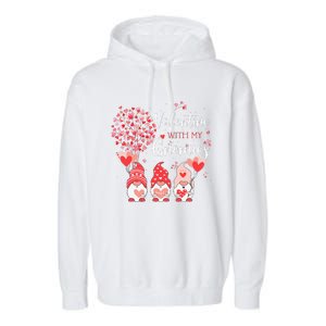 Happy Valentines Day Gnomes With Heart Sunflower Valentine Garment-Dyed Fleece Hoodie