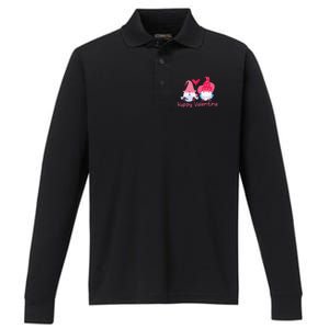 Happy Valentines Day Gnomes With Heart Valentine Performance Long Sleeve Polo