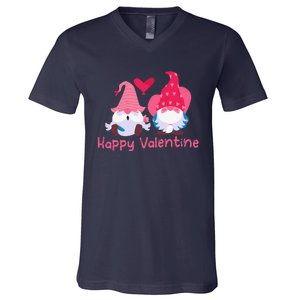 Happy Valentines Day Gnomes With Heart Valentine V-Neck T-Shirt