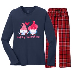 Happy Valentines Day Gnomes With Heart Valentine Women's Long Sleeve Flannel Pajama Set 