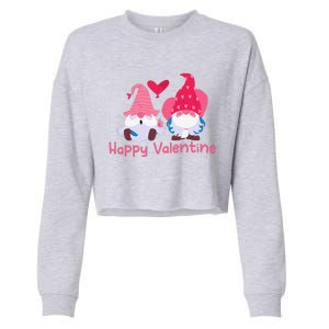 Happy Valentines Day Gnomes With Heart Valentine Cropped Pullover Crew