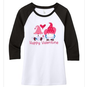 Happy Valentines Day Gnomes With Heart Valentine Women's Tri-Blend 3/4-Sleeve Raglan Shirt