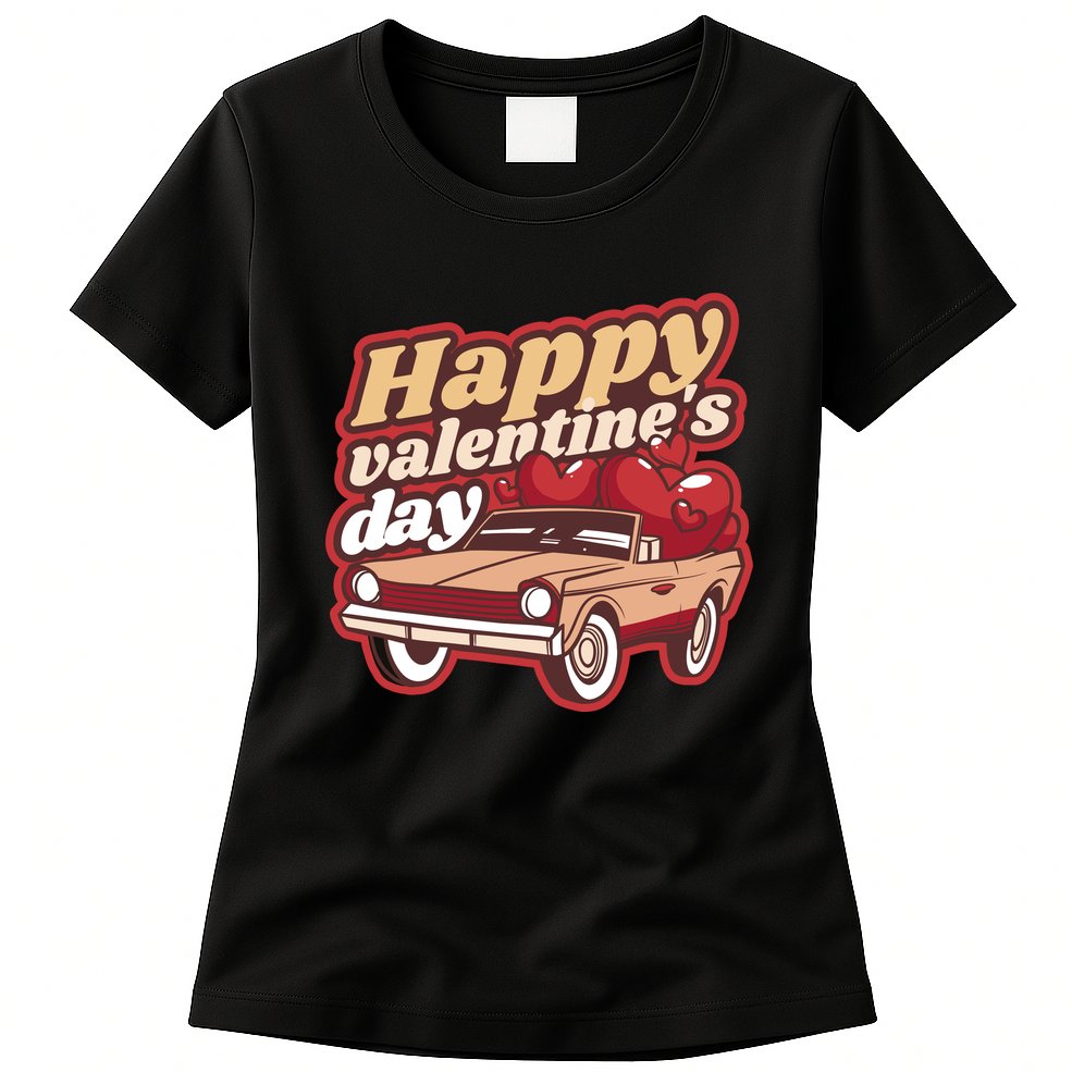 Happy Valentine's Day Vintage Car Womens T-Shirt
