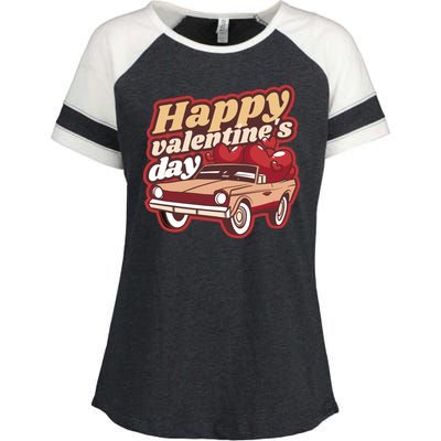 Happy Valentine's Day Vintage Car Enza Ladies Jersey Colorblock Tee