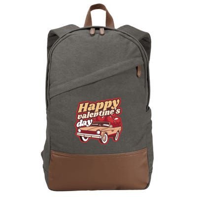 Happy Valentine's Day Vintage Car Cotton Canvas Backpack