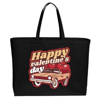 Happy Valentine's Day Vintage Car Cotton Canvas Jumbo Tote