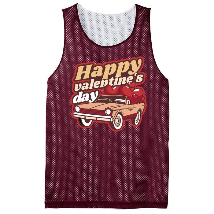 Happy Valentine's Day Vintage Car Mesh Reversible Basketball Jersey Tank