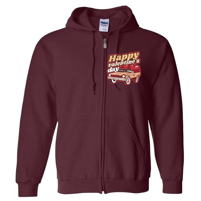 Happy Valentine's Day Vintage Car Full Zip Hoodie