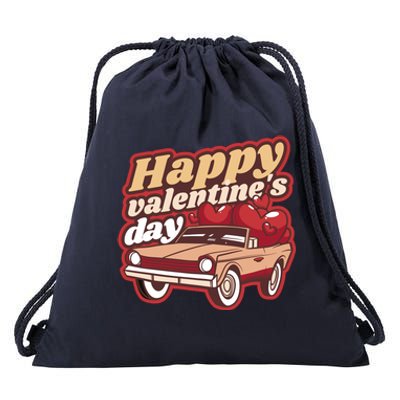 Happy Valentine's Day Vintage Car Drawstring Bag