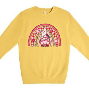 Happy Valentines Day Gnomes With Leopard Rainbow Valentine Premium Crewneck Sweatshirt