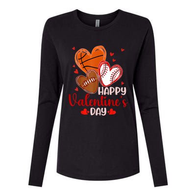 Happy Valentines Day Basketball Baseball Football Womens Cotton Relaxed Long Sleeve T-Shirt