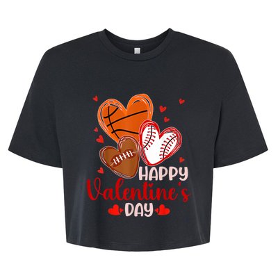 Happy Valentines Day Basketball Baseball Football Bella+Canvas Jersey Crop Tee