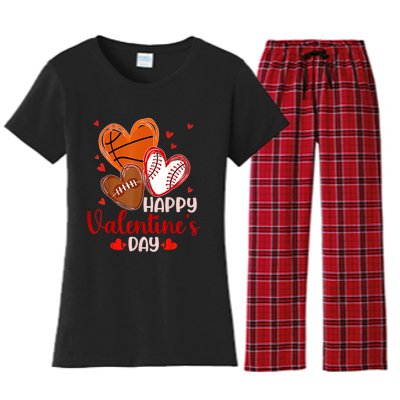 Happy Valentines Day Basketball Baseball Football Women's Flannel Pajama Set