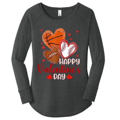 Happy Valentines Day Basketball Baseball Football Women's Perfect Tri Tunic Long Sleeve Shirt