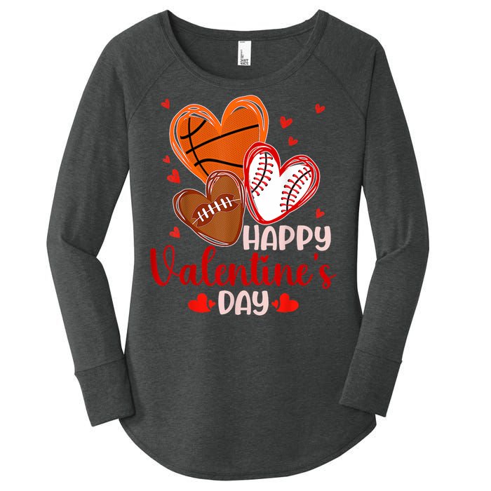 Happy Valentines Day Basketball Baseball Football Women's Perfect Tri Tunic Long Sleeve Shirt