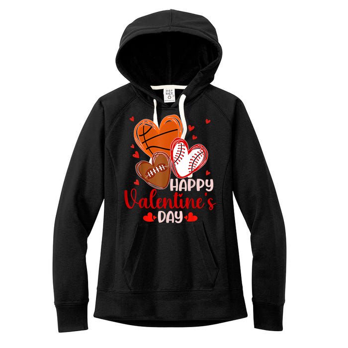 Happy Valentines Day Basketball Baseball Football Women's Fleece Hoodie