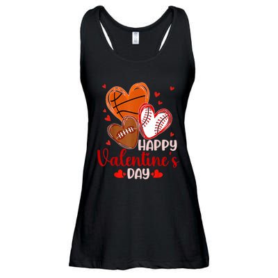 Happy Valentines Day Basketball Baseball Football Ladies Essential Flowy Tank