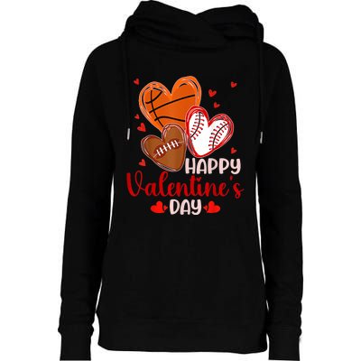 Happy Valentines Day Basketball Baseball Football Womens Funnel Neck Pullover Hood