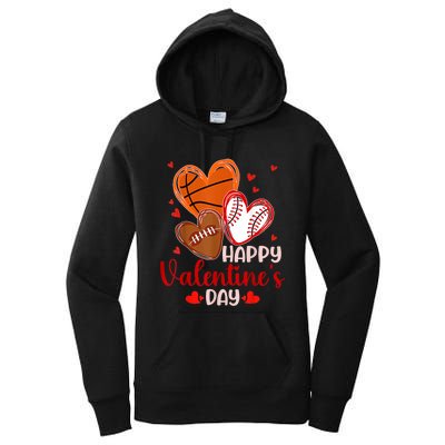 Happy Valentines Day Basketball Baseball Football Women's Pullover Hoodie