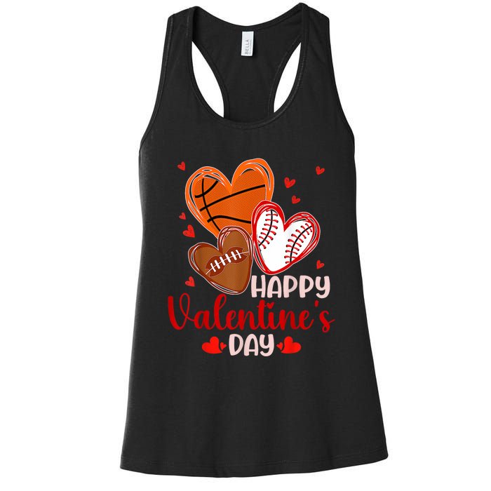 Happy Valentines Day Basketball Baseball Football Women's Racerback Tank