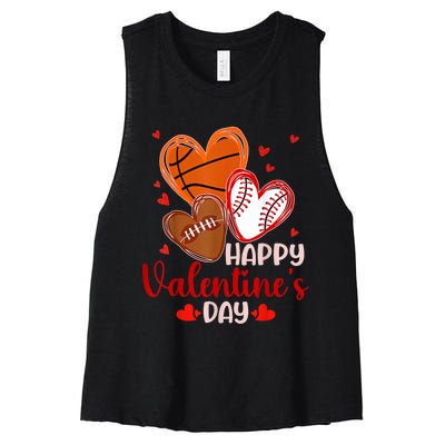 Happy Valentines Day Basketball Baseball Football Women's Racerback Cropped Tank