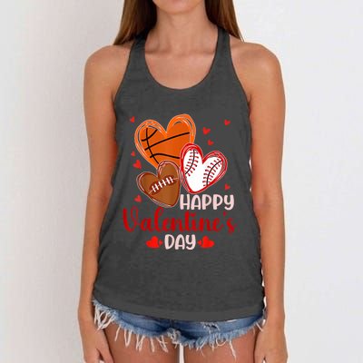 Happy Valentines Day Basketball Baseball Football Women's Knotted Racerback Tank