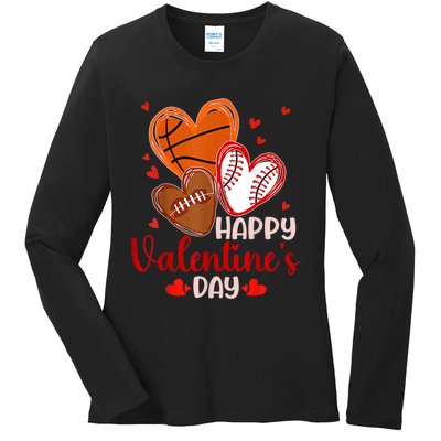 Happy Valentines Day Basketball Baseball Football Ladies Long Sleeve Shirt