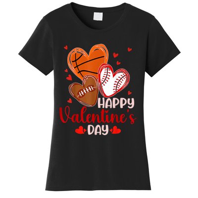 Happy Valentines Day Basketball Baseball Football Women's T-Shirt