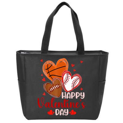 Happy Valentines Day Basketball Baseball Football Zip Tote Bag