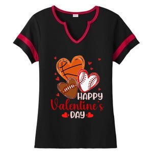 Happy Valentines Day Basketball Baseball Football Ladies Halftime Notch Neck Tee