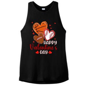 Happy Valentines Day Basketball Baseball Football Ladies PosiCharge Tri-Blend Wicking Tank