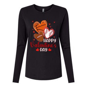 Happy Valentines Day Basketball Baseball Football Womens Cotton Relaxed Long Sleeve T-Shirt