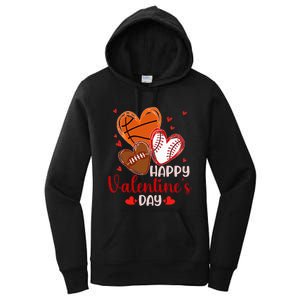 Happy Valentines Day Basketball Baseball Football Women's Pullover Hoodie