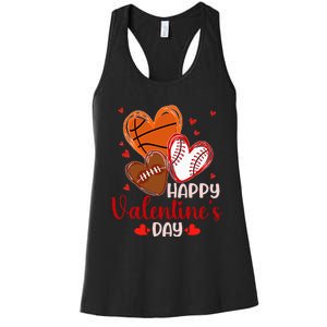 Happy Valentines Day Basketball Baseball Football Women's Racerback Tank