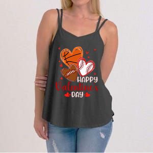 Happy Valentines Day Basketball Baseball Football Women's Strappy Tank