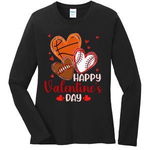 Happy Valentines Day Basketball Baseball Football Ladies Long Sleeve Shirt