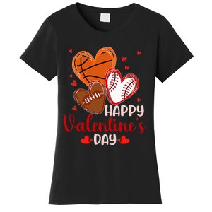 Happy Valentines Day Basketball Baseball Football Women's T-Shirt