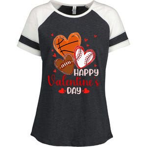 Happy Valentines Day Basketball Baseball Football Enza Ladies Jersey Colorblock Tee