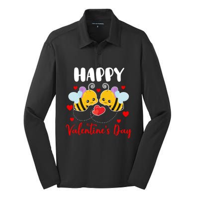 Happy Valentine's Day Couple Bees Funny Insect Lover Gift Silk Touch Performance Long Sleeve Polo