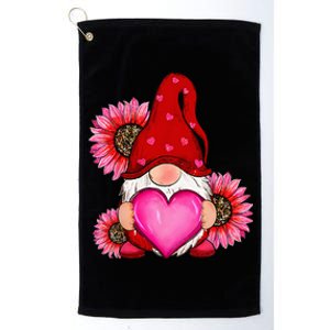 Happy ValentineS Day Gnome With Leopard Sunflower Valentine Platinum Collection Golf Towel