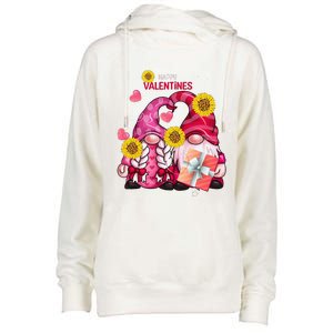 Happy Valentines Day Gnomes With Leopard Sunflower Gnome Womens Funnel Neck Pullover Hood