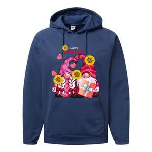 Happy Valentines Day Gnomes With Leopard Sunflower Gnome Performance Fleece Hoodie