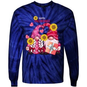 Happy Valentines Day Gnomes With Leopard Sunflower Gnome Tie-Dye Long Sleeve Shirt