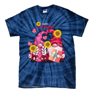 Happy Valentines Day Gnomes With Leopard Sunflower Gnome Tie-Dye T-Shirt