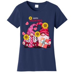 Happy Valentines Day Gnomes With Leopard Sunflower Gnome Women's T-Shirt