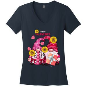 Happy Valentines Day Gnomes With Leopard Sunflower Gnome Women's V-Neck T-Shirt